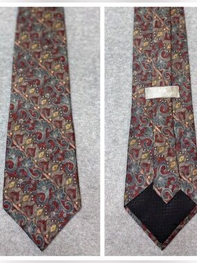 Stafford Men's Red Paisley Pattern Silk-Blend Tie with Blue and Gold Accents